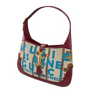 Gucci Jackie Crown Canvas Shoulder Bag Red Ivory White